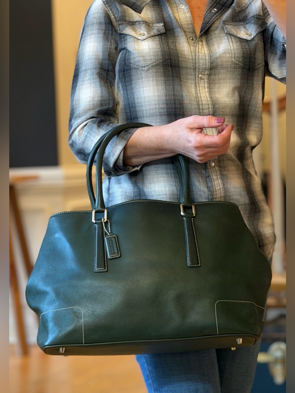 Coach Vintage Y2K 2001 Rare Colorway Hampton Leather Tote Dark Forest Green